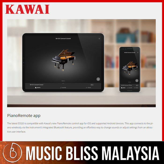Kawai ES-520 Portable Digital Home Piano - White - Music Bliss Malaysia