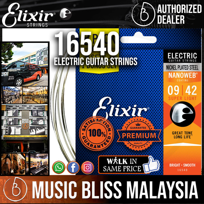 Elixir Strings 16540 Nanoweb Super Light Electric Guitar Strings - .009-.042 Super Light 3-pack - Music Bliss Malaysia