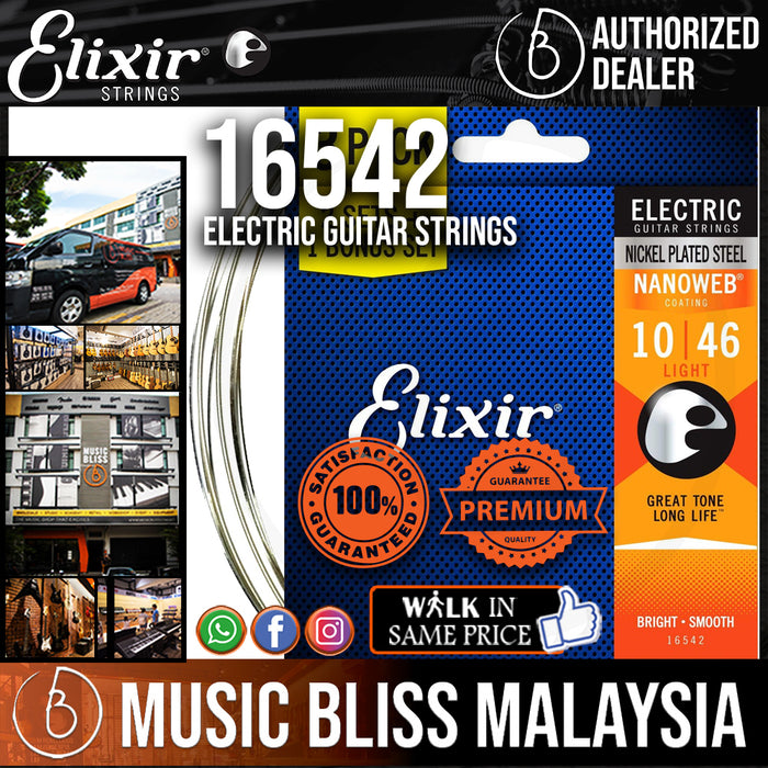 Elixir Strings 16542 Nanoweb Electric Guitar Strings - .010-.046 Light 3-pack - Music Bliss Malaysia