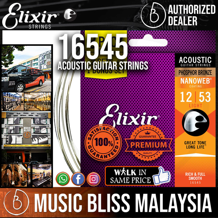 Elixir Strings 16545 Nanoweb Phosphor Bronze Acoustic Guitar Strings