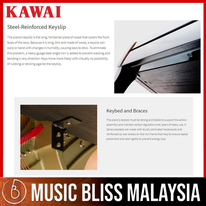 Kawai K-200 Professional Acoustic Upright Piano - Mahogany Satin (K200 / K 200) [MADE IN INDONESIA] - Music Bliss Malaysia
