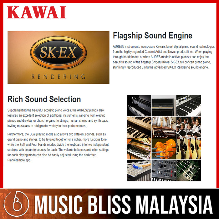 Kawai K300 AURES2 Hybrid Upright Piano - Ebony Polish - Music Bliss Malaysia
