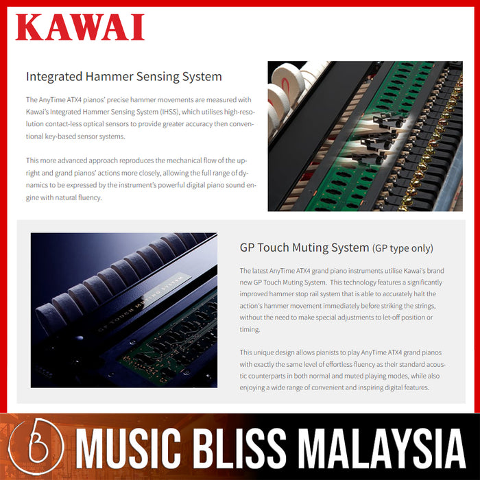Kawai K200-ATX4 Hybrid Upright Piano - Ebony Polish - Music Bliss Malaysia