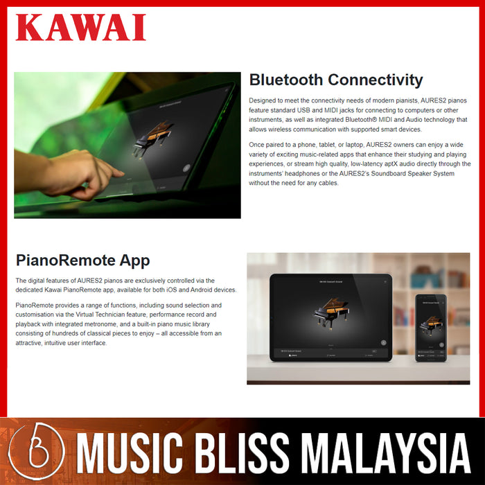 Kawai K300 AURES2 Hybrid Upright Piano - Ebony Polish - Music Bliss Malaysia