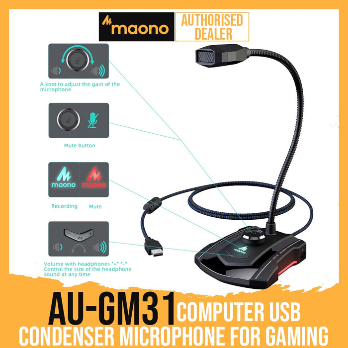 MAONO AU-GM31 Computer USB Condenser Microphone for Gaming - Music Bliss Malaysia