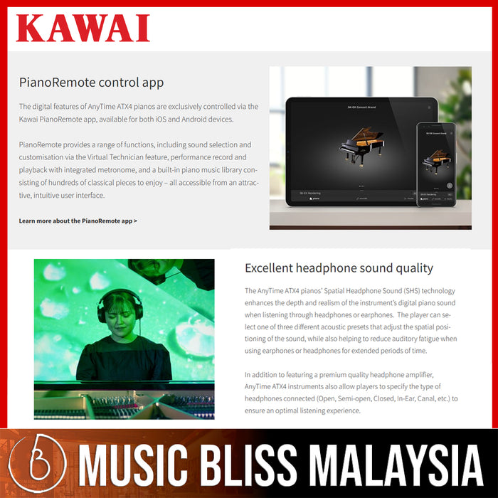 Kawai K200-ATX4 Hybrid Upright Piano - Ebony Polish - Music Bliss Malaysia