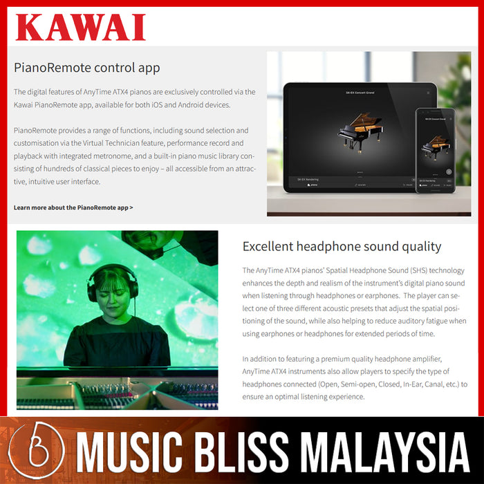 Kawai K700-ATX4 Hybrid Upright Piano - Ebony Polish *Made in Japan* - Music Bliss Malaysia