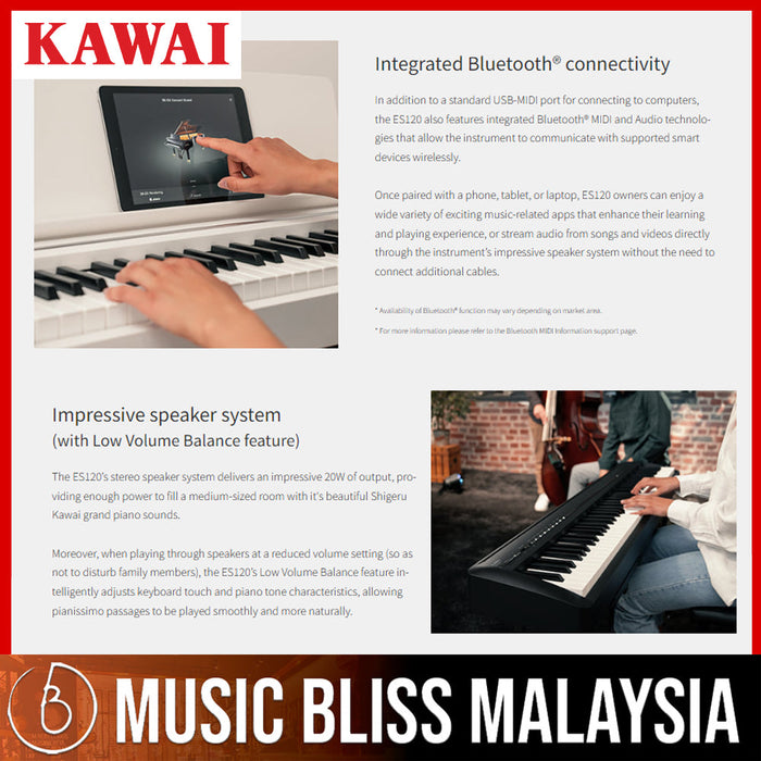 Kawai ES-120 Portable Digital Home Piano - Black - Music Bliss Malaysia