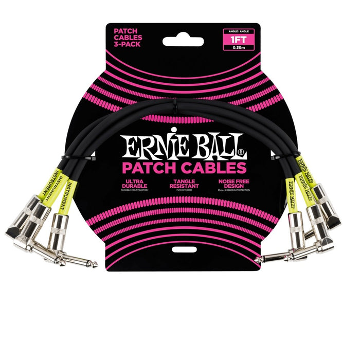 Ernie Ball 6075 1 Feet Angle/Angle Patch Cable, 3-Pack - Black (P06075) - Music Bliss Malaysia