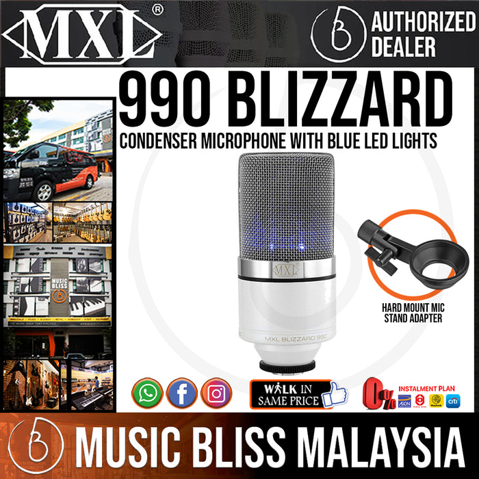 MXL 990 Blizzard Condenser Microphone with Blue LED Lights (MXL990) - Music Bliss Malaysia