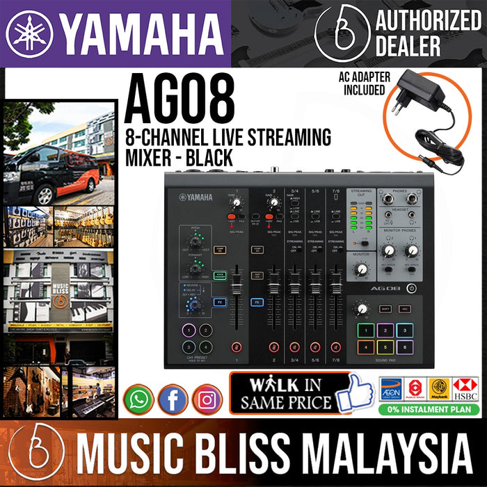 Yamaha AG08 8-channel Mixer/USB Interface for Mac/PC Black Music Bliss  Malaysia