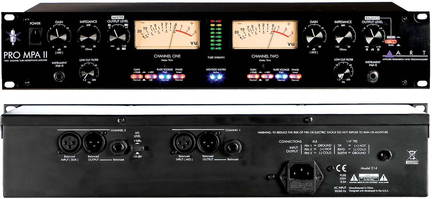 ART Pro MPA II 2-channel Tube Microphone Preamplifier with 48V Phantom Power and VU Metering - Music Bliss Malaysia
