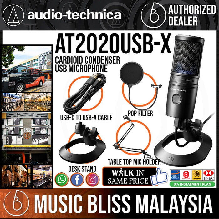 Audio Technica AT2020USB-X Cardioid Condenser USB Microphone with Pop Filter and Table Top Mic Stand - Music Bliss Malaysia