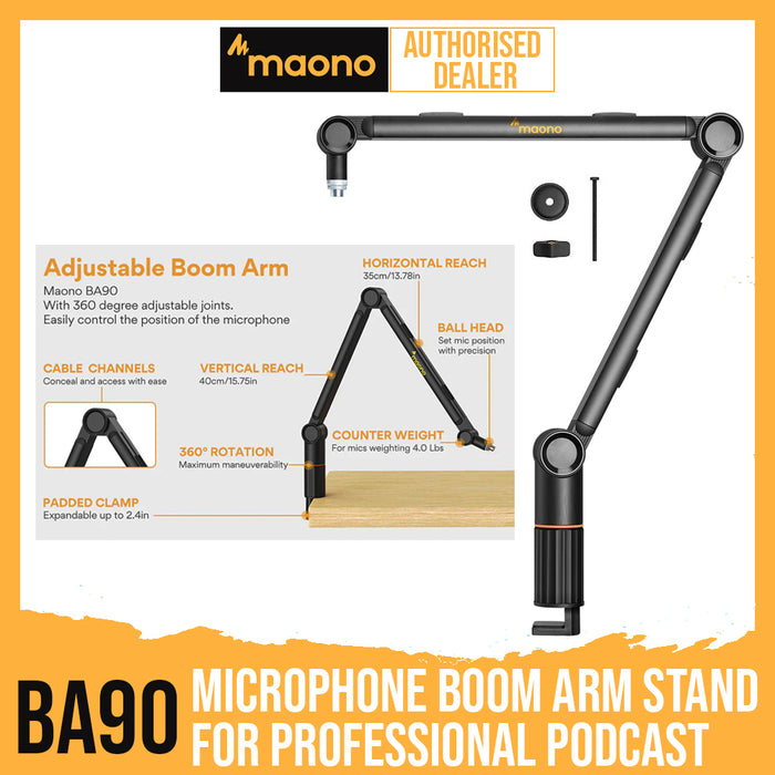 MAONO BA90 Microphone Boom Arm Stand for Professional Podcast/Studio/Microphone - Music Bliss Malaysia