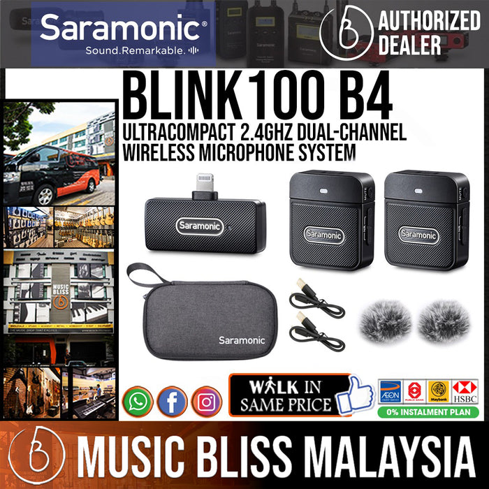 Saramonic Blink100 B4 Ultracompact 2.4GHz Dual-Channel Wireless Microphone System - Music Bliss Malaysia