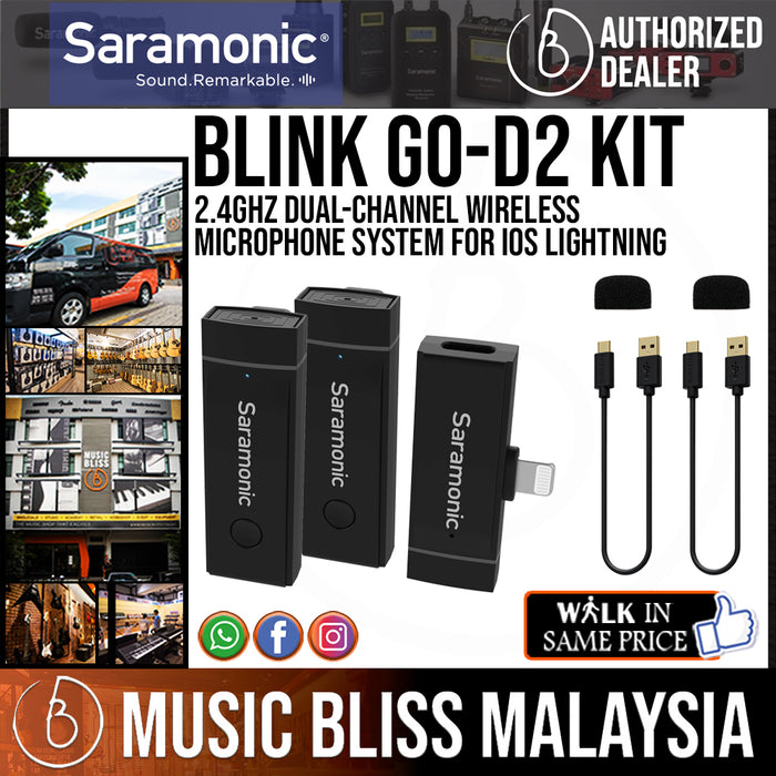 Saramonic Blink GO D2 Kit 2.4GHz Dual-Channel Wireless Microphone System For iOS Lightning (BlinkGoD2Kit / Blink Go D2 Kit) - Music Bliss Malaysia