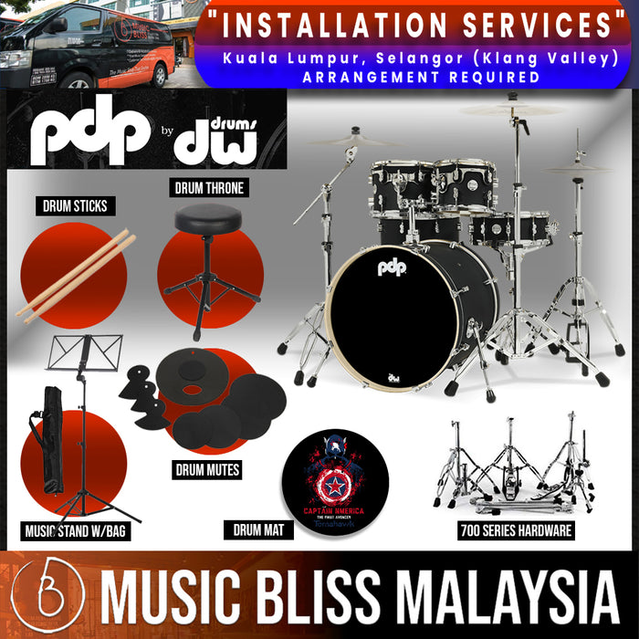 PDP by DW CM5 Concept Maple Shell Pack - 5-piece with 700/800 Series Hardware Pack - Satin Black - Music Bliss Malaysia