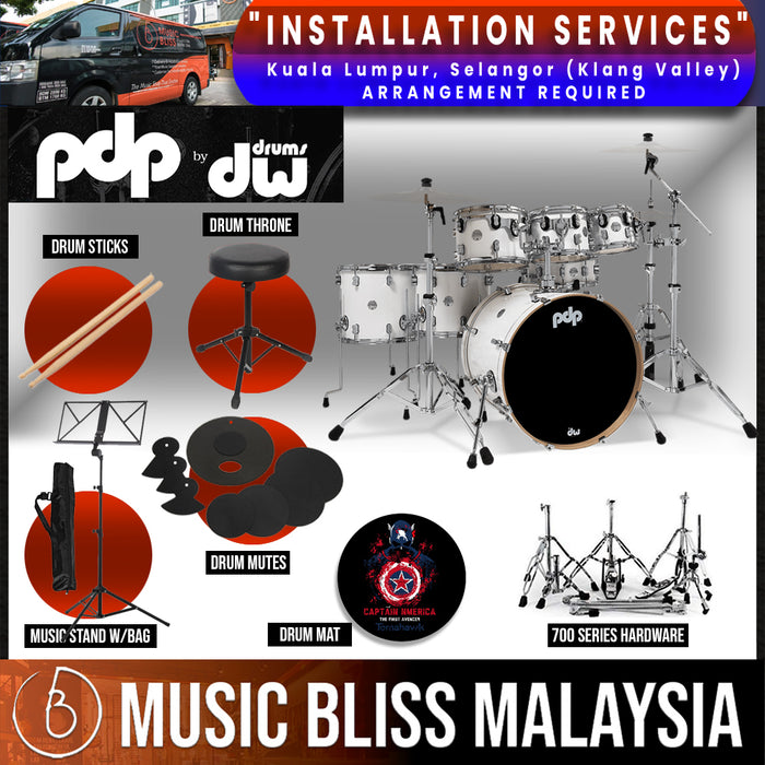 PDP by DW CM7 Concept Maple Shell Pack - 7-piece with 700/800 Series Hardware Pack - Pearlescant White - Music Bliss Malaysia