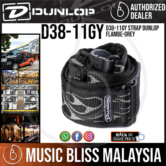 Jim Dunlop D38-11GY Flambe Grey Guitar Strap (D3811GY / D38 11GY) - Music Bliss Malaysia