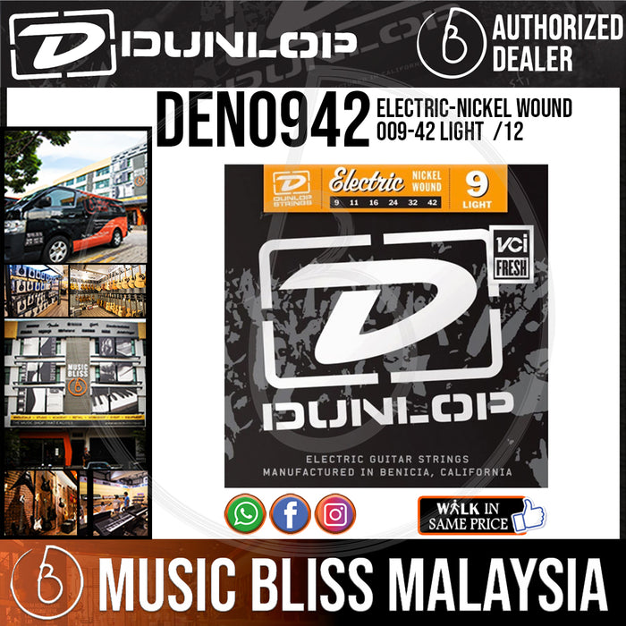 Jim Dunlop DEN0942 Nickel Plated Steel Electric Strings - Light 009-042 - Music Bliss Malaysia