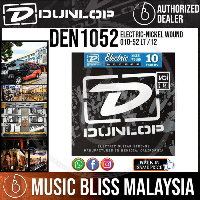 Jim Dunlop DEN1052 Nickel Plated Steel Electric Strings - Medium Top/Heavy Bottom 010-052 - Music Bliss Malaysia