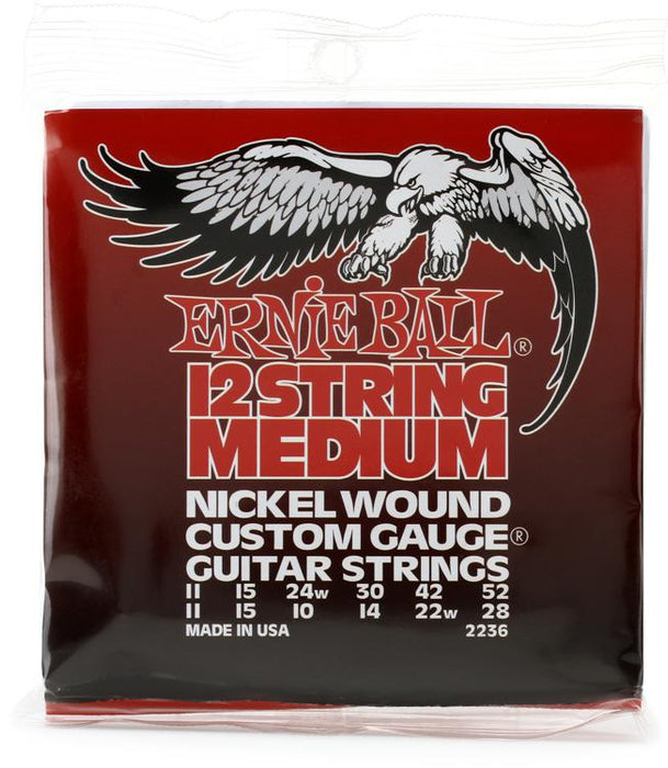 Ernie Ball 2236 Medium 12-string Nickel Wound Custom Gauge Electric Strings (11-52) - Music Bliss Malaysia