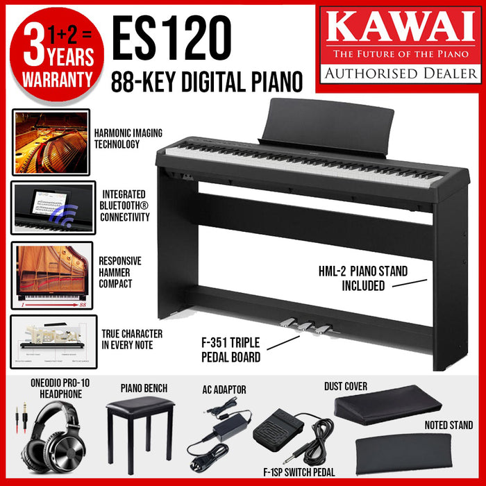Kawai ES-120 Portable Digital Home Piano - Black - Music Bliss Malaysia