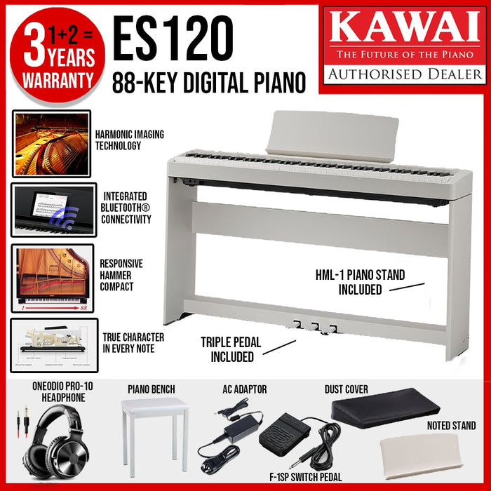 Kawai ES-120 Portable Digital Home Piano - Light Grey - Music Bliss Malaysia