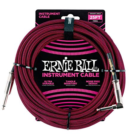 Ernie Ball 6062 25 Feet Braided Straight/Angle Instrument Cable - Black/Red (P06062) - Music Bliss Malaysia