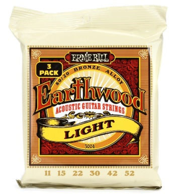 Ernie Ball 3004 Light Earthwood 80/20 Bronze Acoustic Strings - 3-Pack (11-52) - Music Bliss Malaysia