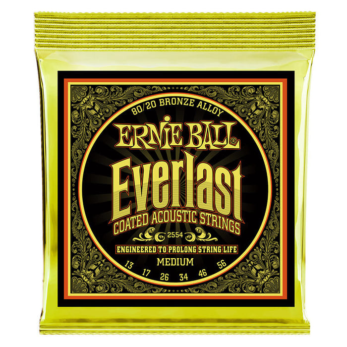 Ernie Ball 2554 Medium Everlast Coated 80/20 Bronze Acoustic Strings (13-56) - Music Bliss Malaysia