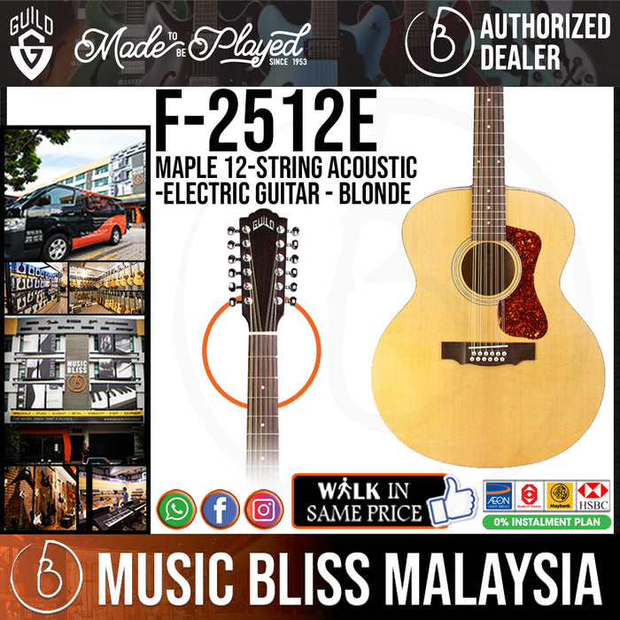 Guild F-2512E Maple 12-String Acoustic-Electric Guitar - Blonde - Music Bliss Malaysia