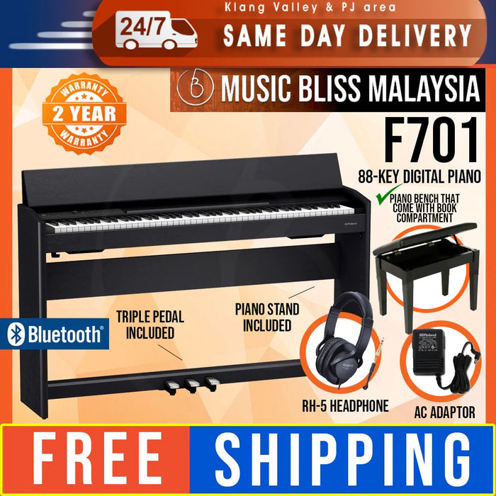 Roland F-701 88-key Digital Home Piano - Contemporary Black - Music Bliss Malaysia