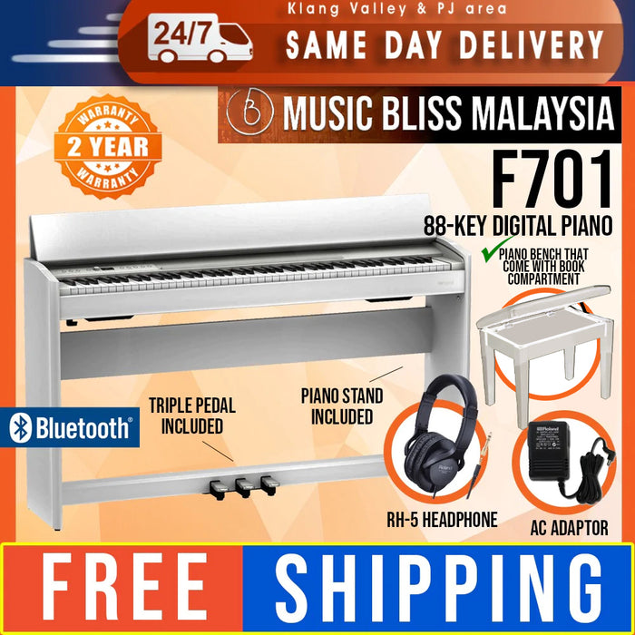 Roland F-701 88-key Digital Home Piano - White - Music Bliss Malaysia