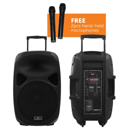 Flepcher PPA-1250 12'' 50-watt Portable PA System with 2 Wireless Microphone (PPA1250 / PPA 1250) - Music Bliss Malaysia