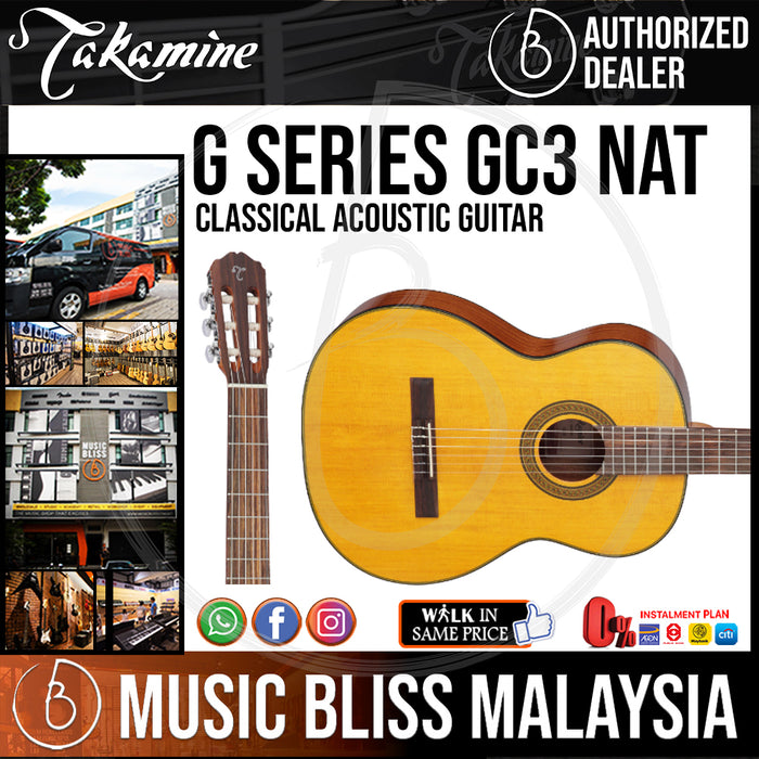 Takamine GC3 - (Natural) Nylon-string Classical Acoustic Guitar with Solid Spruce Top - Music Bliss Malaysia