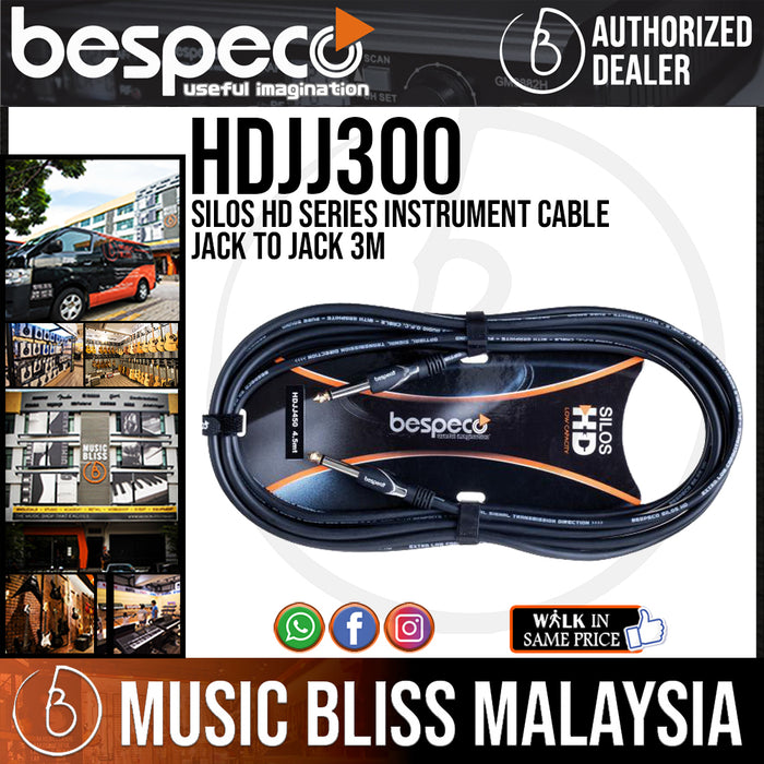 Bespeco HDJJ300 Silos HD Series Instrument Cable Jack to Jack 3M (HDJJ-300) - Music Bliss Malaysia