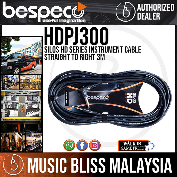 Bespeco HDPJ300 Silos HD Series Instrument Cable Straight to Right 3M (HDPJ-300) - Music Bliss Malaysia