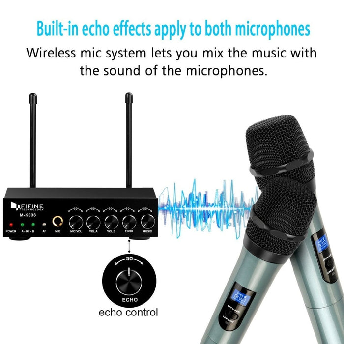 FIFINE K036 UHF Dual Channel Wireless Handheld Microphone, Vocal Microphone, Easy-to-use Karaoke Wireless Microphone System (K-036) - Music Bliss Malaysia