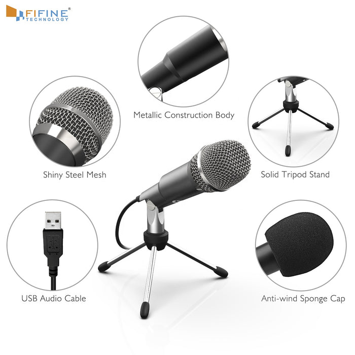 FIFINE K668 USB Microphone, Plug and Play Home Studio USB Condenser Microphone for Skype, Recordings for YouTube, Google Voice Search, Games-Windows or Mac (K-668) - Music Bliss Malaysia