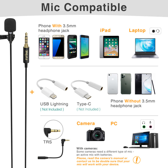 FIFINE C1 Lavalier Lapel & Headset Microphone, Mini Condenser Mics for Recording YouTube Video Conference Interview Podcast, Lavalier & Headset Mics for iPhone Android Phone DSLR Camera PC Computer, Noise Reduction (C-1) - Music Bliss Malaysia