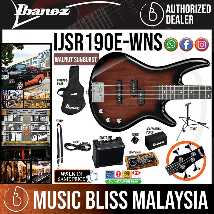 Ibanez IJSR190E Electric Bass Jumpstart Pack - Walnut Sunburst - Music Bliss Malaysia