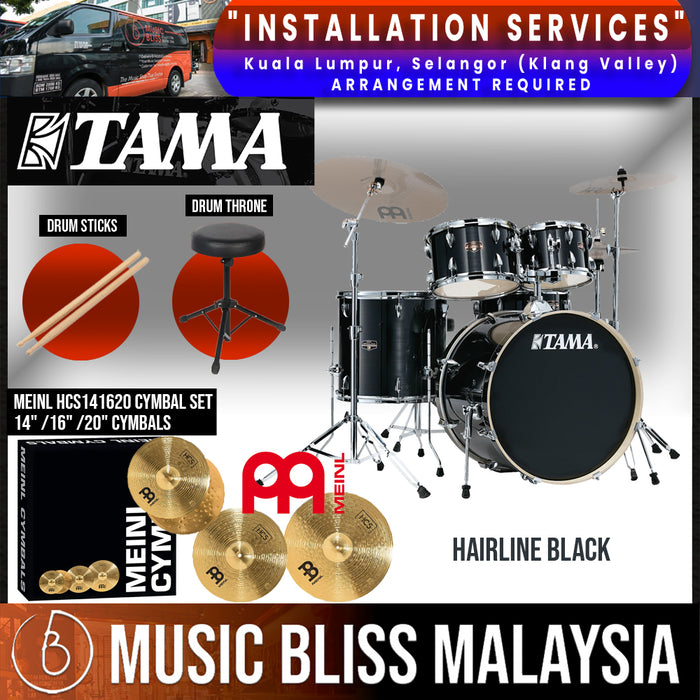 Tama Imperialstar 5-piece Drum Set with Drumsticks and Throne - 22" Kick - Hairline Black - Music Bliss Malaysia