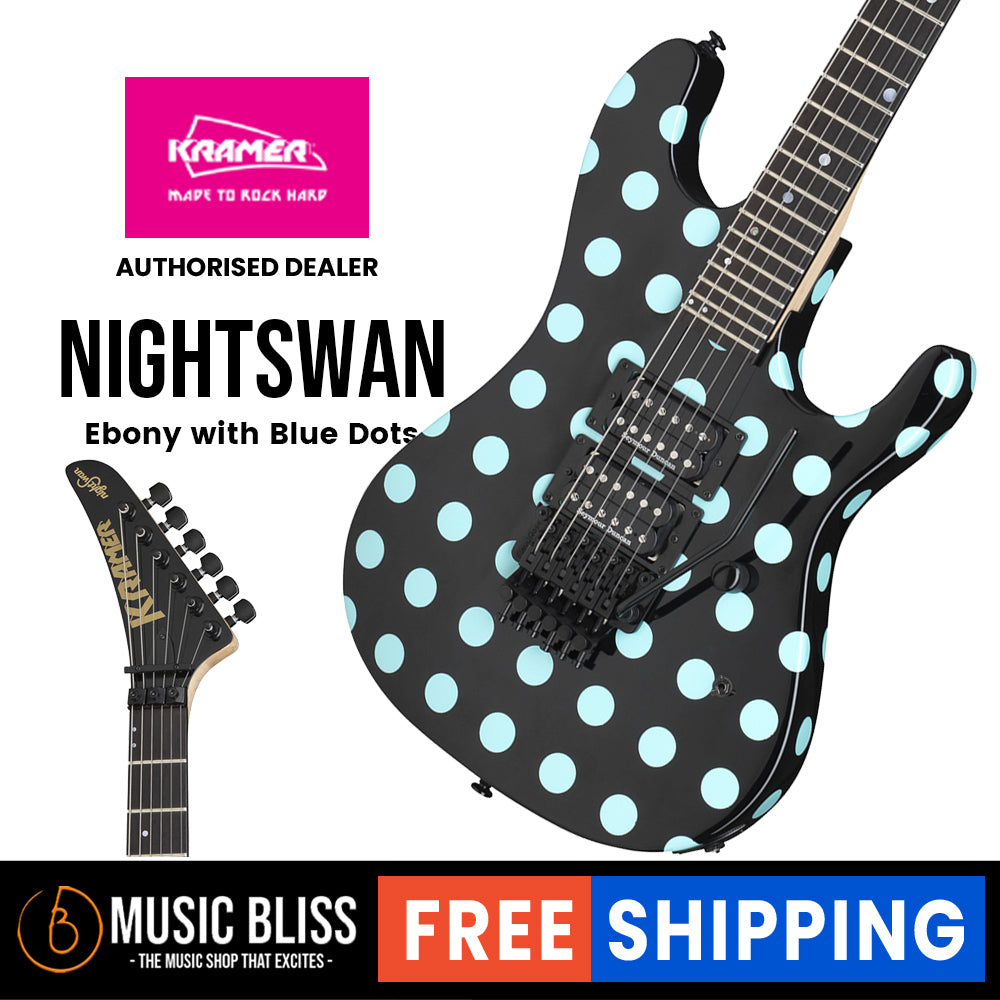 Kramer Nightswan Electric Guitar Ebony with Blue Dots Music Bliss