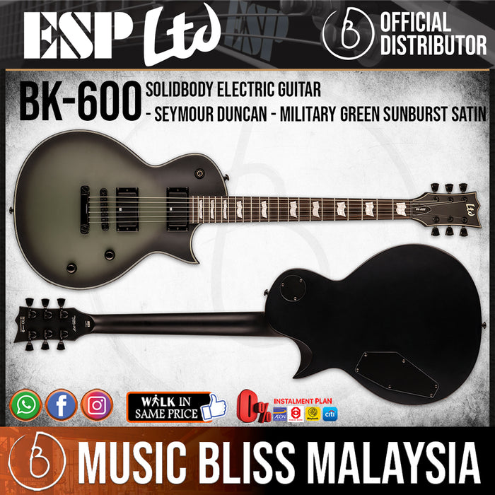 ESP LTD Signature Bill Kelliher BK-600 - Military Green Sunburst Satin (BK600MGSBSD) - Music Bliss Malaysia