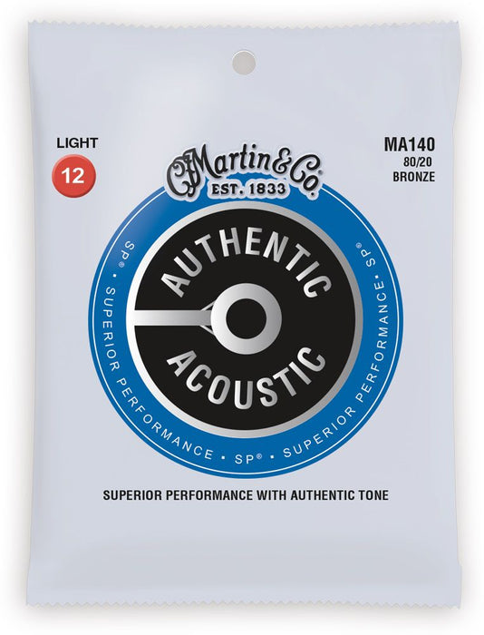 Martin MA140 SP 80/20 Bronze Authentic Acoustic Guitar Strings 12-54 - Music Bliss Malaysia
