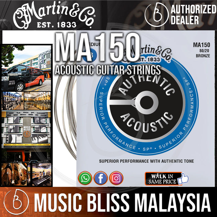Martin MA150 SP 80/20 Bronze Authentic Acoustic Guitar Strings 13-56 - Music Bliss Malaysia