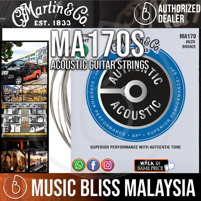 Martin MA170S Marquis Silked 80/20 Bronze Authentic Acoustic Guitar Strings Extra Light 10-47 - Music Bliss Malaysia