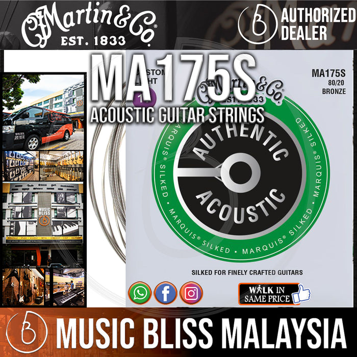 Martin MA175S Marquis Silked 80/20 Bronze Authentic Acoustic Guitar Strings 11-52 - Music Bliss Malaysia