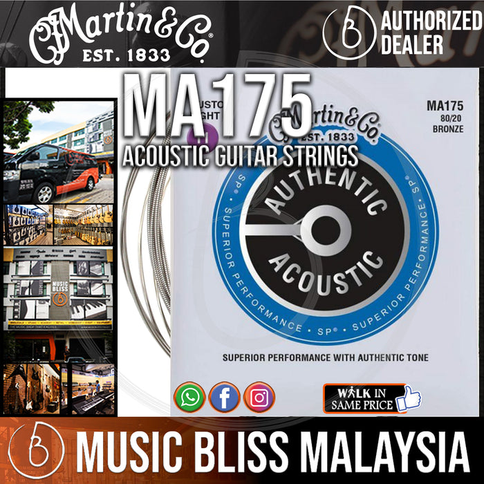 Martin MA175 SP 80/20 Bronze Authentic Acoustic Guitar Strings Custom Light 11-52 - Music Bliss Malaysia